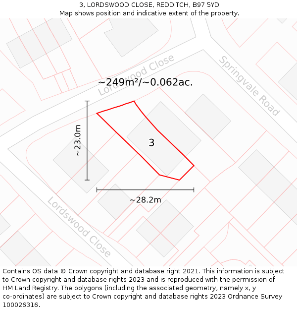 3, LORDSWOOD CLOSE, REDDITCH, B97 5YD: Plot and title map
