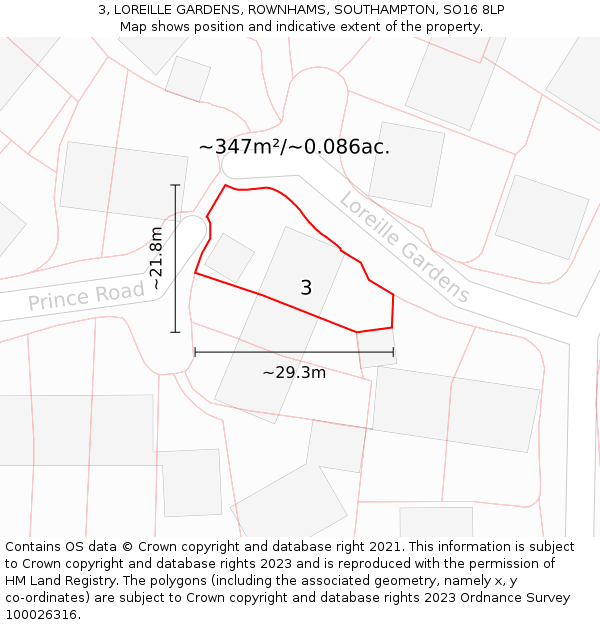 3, LOREILLE GARDENS, ROWNHAMS, SOUTHAMPTON, SO16 8LP: Plot and title map