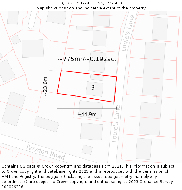 3, LOUIES LANE, DISS, IP22 4LR: Plot and title map