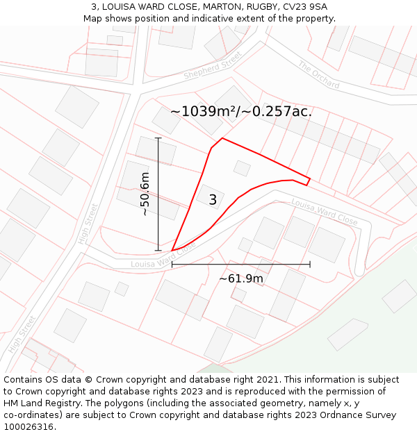 3, LOUISA WARD CLOSE, MARTON, RUGBY, CV23 9SA: Plot and title map