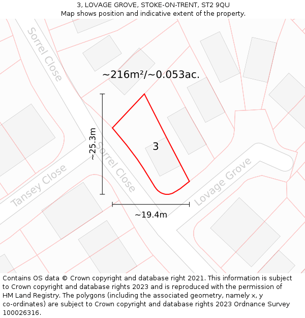 3, LOVAGE GROVE, STOKE-ON-TRENT, ST2 9QU: Plot and title map