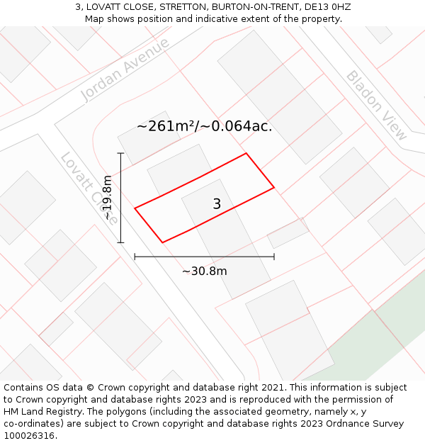 3, LOVATT CLOSE, STRETTON, BURTON-ON-TRENT, DE13 0HZ: Plot and title map