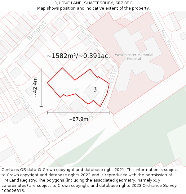 3, LOVE LANE, SHAFTESBURY, SP7 8BG: Plot and title map