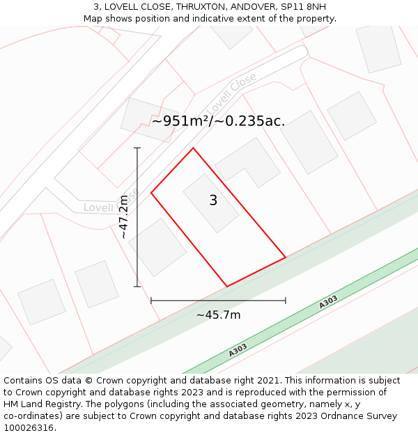 3, LOVELL CLOSE, THRUXTON, ANDOVER, SP11 8NH: Plot and title map