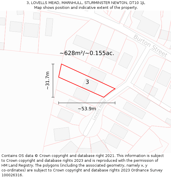 3, LOVELLS MEAD, MARNHULL, STURMINSTER NEWTON, DT10 1JL: Plot and title map