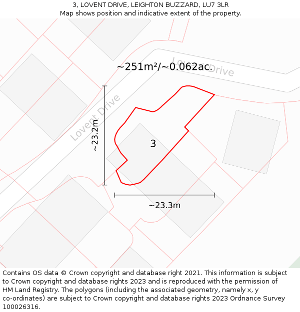 3, LOVENT DRIVE, LEIGHTON BUZZARD, LU7 3LR: Plot and title map