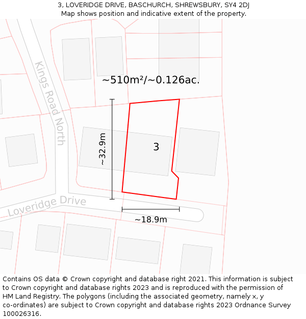3, LOVERIDGE DRIVE, BASCHURCH, SHREWSBURY, SY4 2DJ: Plot and title map