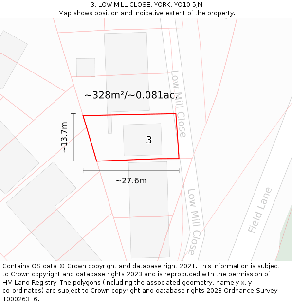 3, LOW MILL CLOSE, YORK, YO10 5JN: Plot and title map