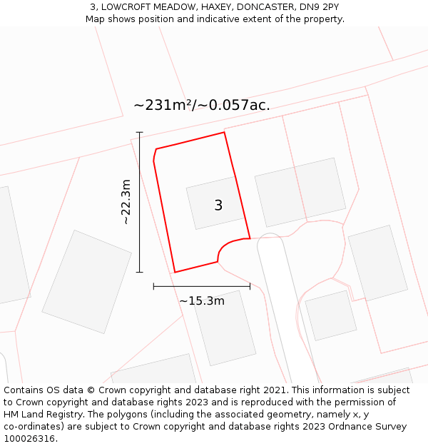 3, LOWCROFT MEADOW, HAXEY, DONCASTER, DN9 2PY: Plot and title map