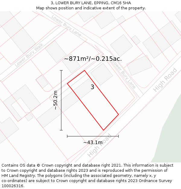 3, LOWER BURY LANE, EPPING, CM16 5HA: Plot and title map