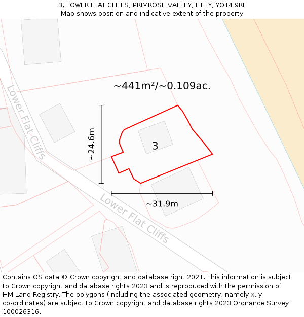 3, LOWER FLAT CLIFFS, PRIMROSE VALLEY, FILEY, YO14 9RE: Plot and title map