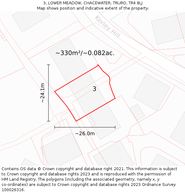 3, LOWER MEADOW, CHACEWATER, TRURO, TR4 8LJ: Plot and title map