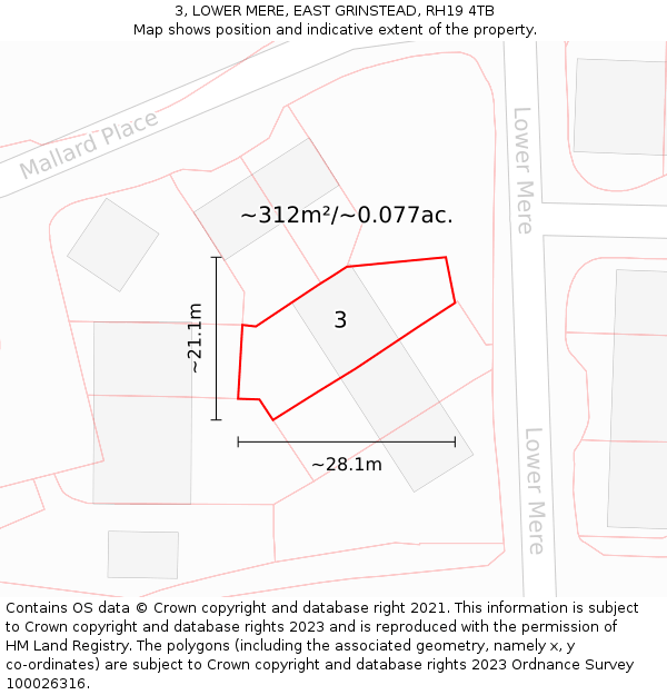 3, LOWER MERE, EAST GRINSTEAD, RH19 4TB: Plot and title map