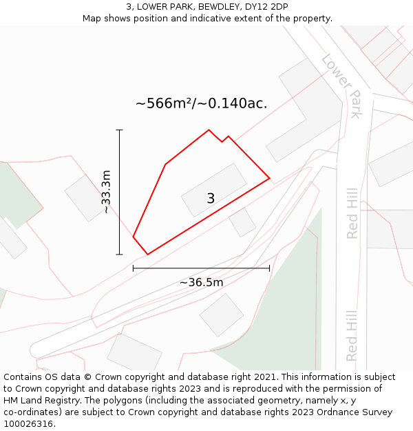 3, LOWER PARK, BEWDLEY, DY12 2DP: Plot and title map