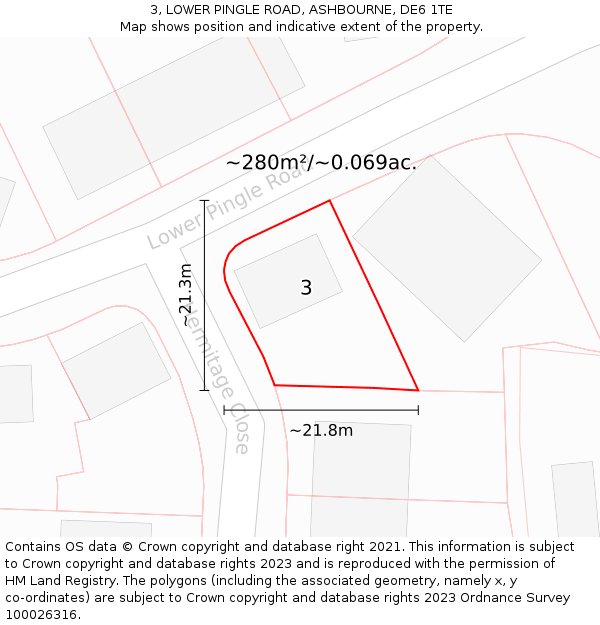3, LOWER PINGLE ROAD, ASHBOURNE, DE6 1TE: Plot and title map
