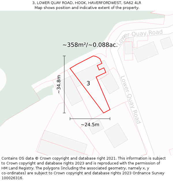 3, LOWER QUAY ROAD, HOOK, HAVERFORDWEST, SA62 4LR: Plot and title map