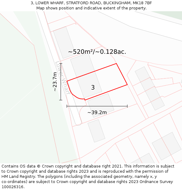 3, LOWER WHARF, STRATFORD ROAD, BUCKINGHAM, MK18 7BF: Plot and title map