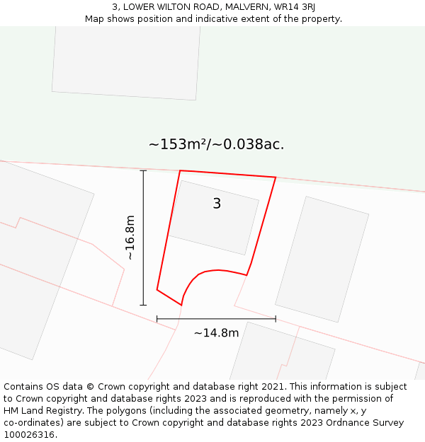 3, LOWER WILTON ROAD, MALVERN, WR14 3RJ: Plot and title map