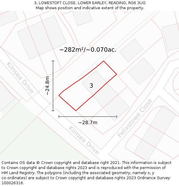 3, LOWESTOFT CLOSE, LOWER EARLEY, READING, RG6 3UG: Plot and title map