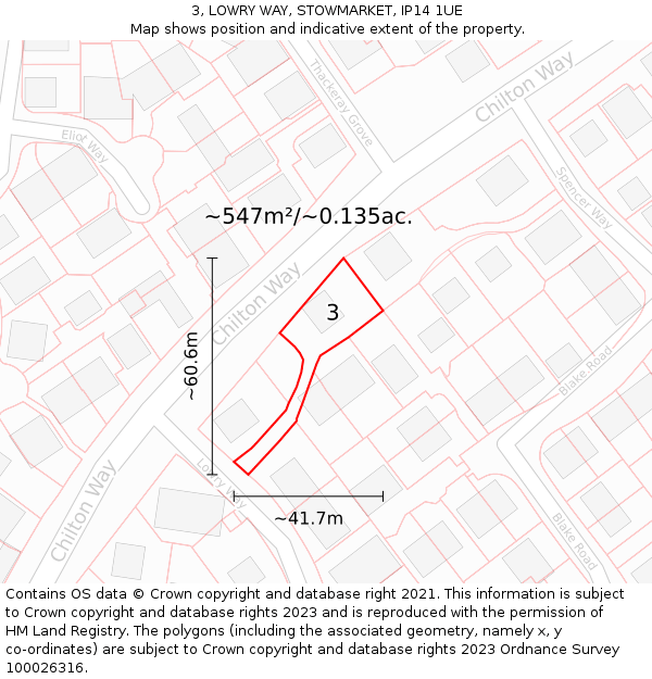 3, LOWRY WAY, STOWMARKET, IP14 1UE: Plot and title map