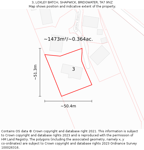 3, LOXLEY BATCH, SHAPWICK, BRIDGWATER, TA7 9NZ: Plot and title map