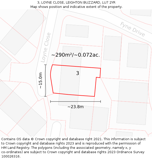 3, LOYNE CLOSE, LEIGHTON BUZZARD, LU7 2YR: Plot and title map