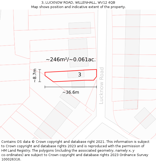 3, LUCKNOW ROAD, WILLENHALL, WV12 4QB: Plot and title map