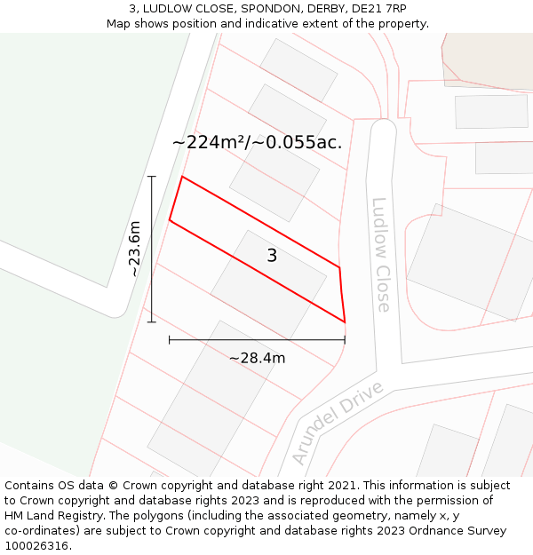 3, LUDLOW CLOSE, SPONDON, DERBY, DE21 7RP: Plot and title map