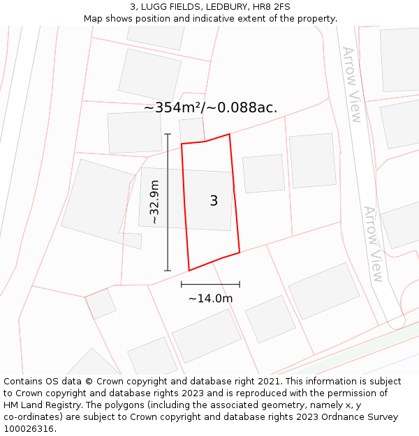 3, LUGG FIELDS, LEDBURY, HR8 2FS: Plot and title map