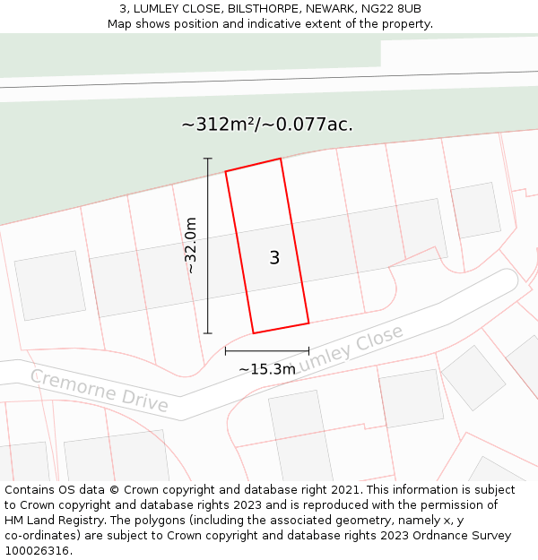 3, LUMLEY CLOSE, BILSTHORPE, NEWARK, NG22 8UB: Plot and title map