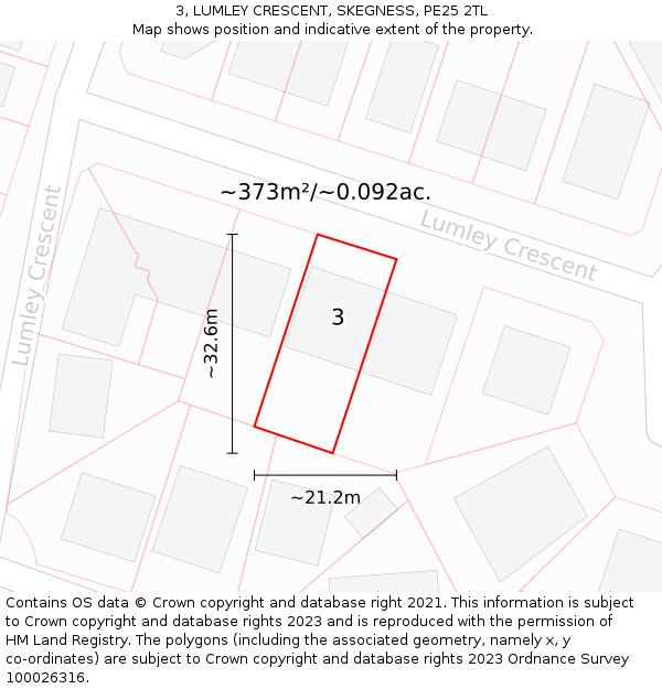 3, LUMLEY CRESCENT, SKEGNESS, PE25 2TL: Plot and title map