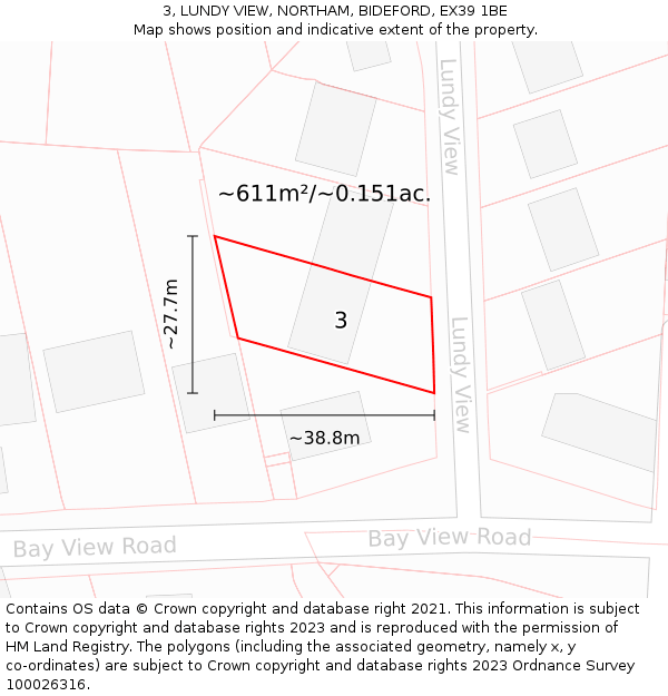 3, LUNDY VIEW, NORTHAM, BIDEFORD, EX39 1BE: Plot and title map