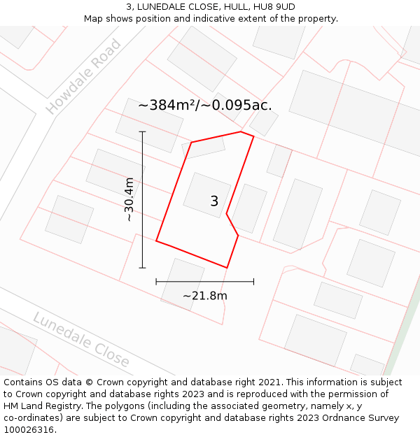 3, LUNEDALE CLOSE, HULL, HU8 9UD: Plot and title map