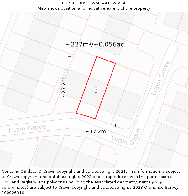 3, LUPIN GROVE, WALSALL, WS5 4UU: Plot and title map