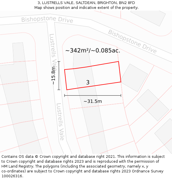 3, LUSTRELLS VALE, SALTDEAN, BRIGHTON, BN2 8FD: Plot and title map