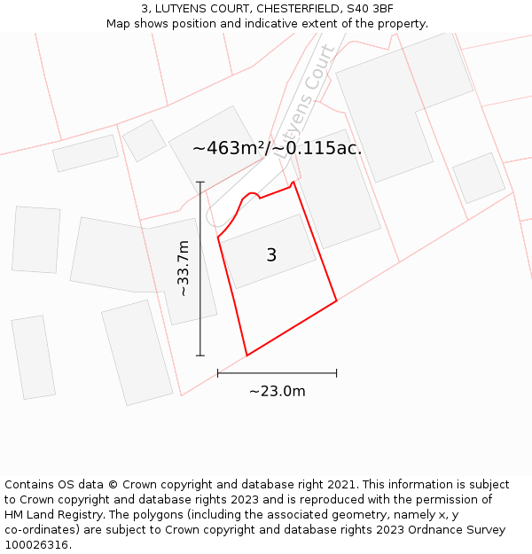 3, LUTYENS COURT, CHESTERFIELD, S40 3BF: Plot and title map