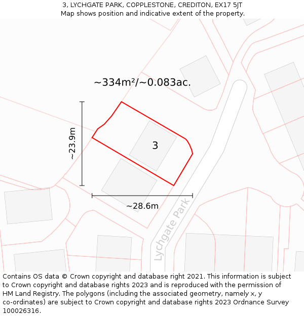 3, LYCHGATE PARK, COPPLESTONE, CREDITON, EX17 5JT: Plot and title map