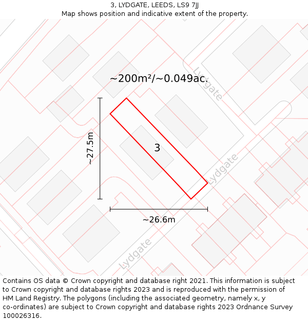 3, LYDGATE, LEEDS, LS9 7JJ: Plot and title map