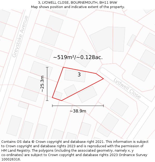 3, LYDWELL CLOSE, BOURNEMOUTH, BH11 9NW: Plot and title map