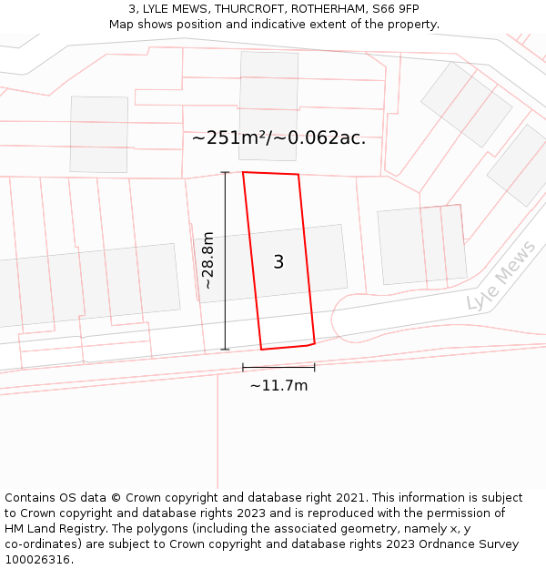3, LYLE MEWS, THURCROFT, ROTHERHAM, S66 9FP: Plot and title map