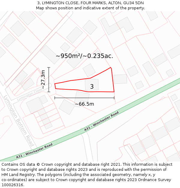 3, LYMINGTON CLOSE, FOUR MARKS, ALTON, GU34 5DN: Plot and title map