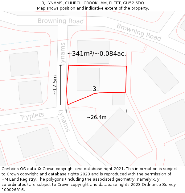 3, LYNAMS, CHURCH CROOKHAM, FLEET, GU52 6DQ: Plot and title map