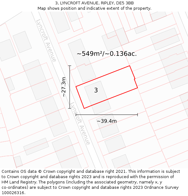 3, LYNCROFT AVENUE, RIPLEY, DE5 3BB: Plot and title map