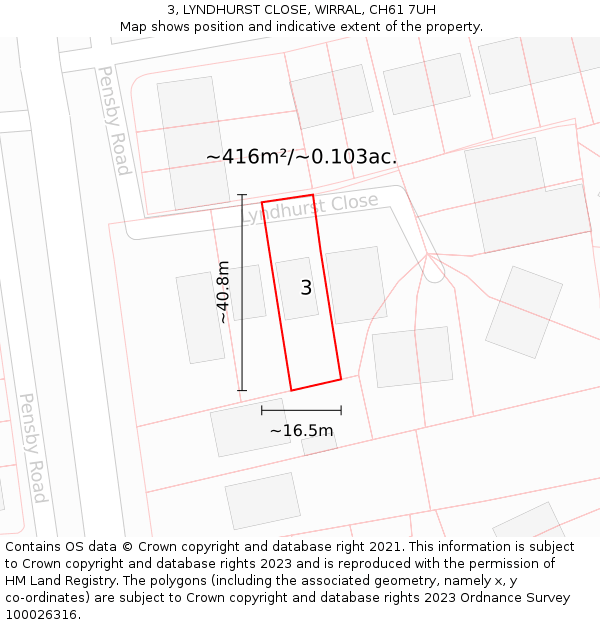 3, LYNDHURST CLOSE, WIRRAL, CH61 7UH: Plot and title map