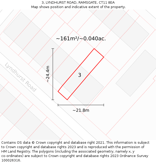 3, LYNDHURST ROAD, RAMSGATE, CT11 8EA: Plot and title map