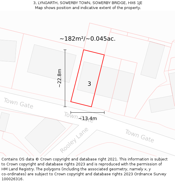 3, LYNGARTH, SOWERBY TOWN, SOWERBY BRIDGE, HX6 1JE: Plot and title map