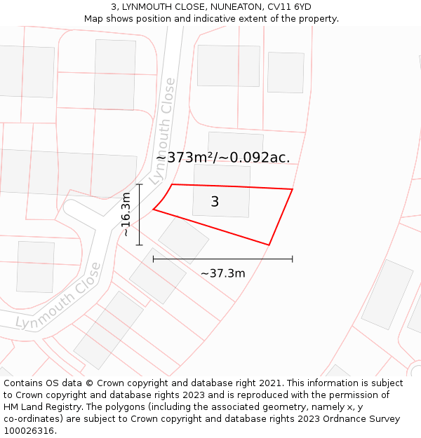 3, LYNMOUTH CLOSE, NUNEATON, CV11 6YD: Plot and title map