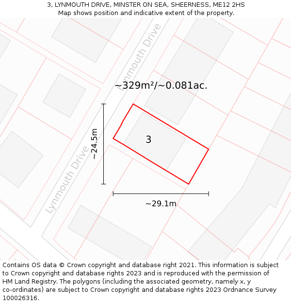 3, LYNMOUTH DRIVE, MINSTER ON SEA, SHEERNESS, ME12 2HS: Plot and title map