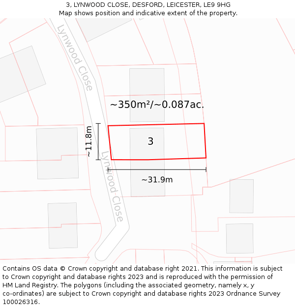 3, LYNWOOD CLOSE, DESFORD, LEICESTER, LE9 9HG: Plot and title map