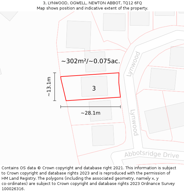 3, LYNWOOD, OGWELL, NEWTON ABBOT, TQ12 6FQ: Plot and title map